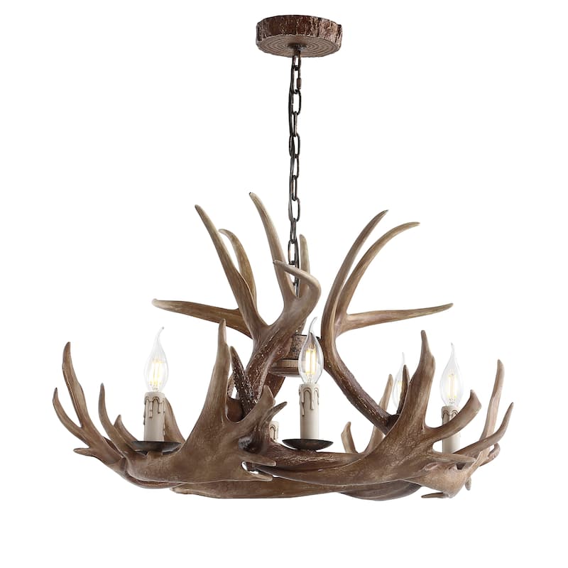 Apollo 28.5" Adjustable Resin Antler 6-Light Chandelier, Brown by JONATHAN Y - Brown