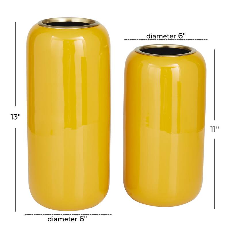 Metal Decorative Vase - Set of 2 Yellow - Roche River Decor