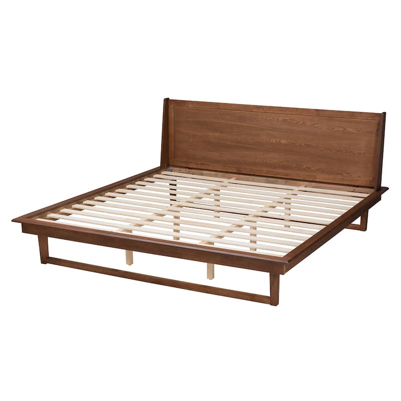 Macayle Mid-Century Modern Ash Walnut Finished Wood Platform Bed