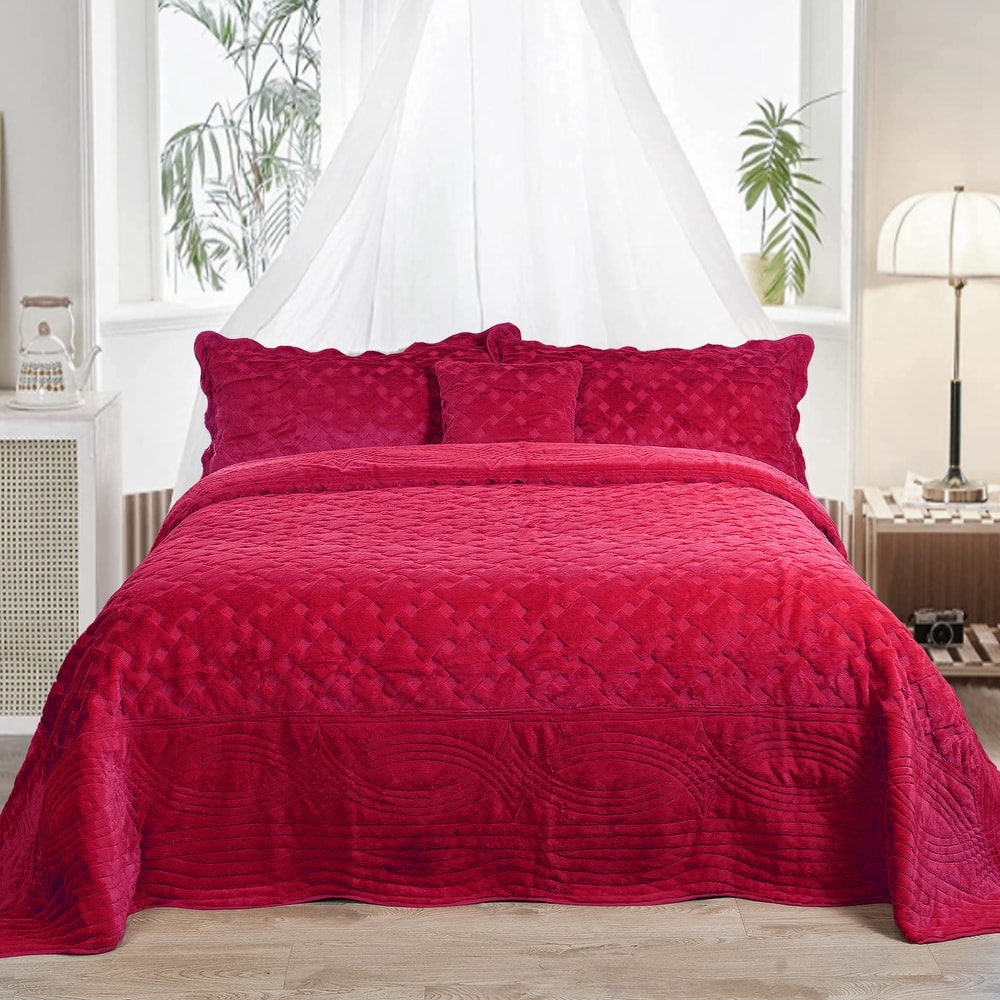 FauxFur Quilted Tatami 4-piece Bedspread Set