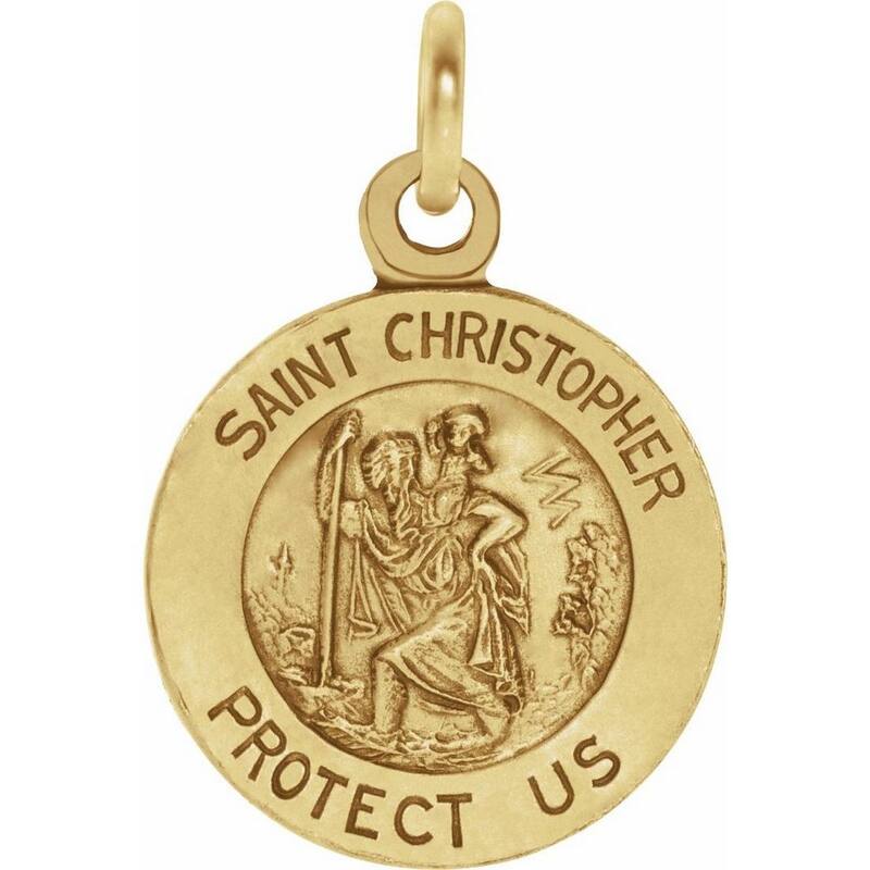 Curata 14k Yellow Gold 12mm Polished Round St. Christopher Medal Necklace, 16"