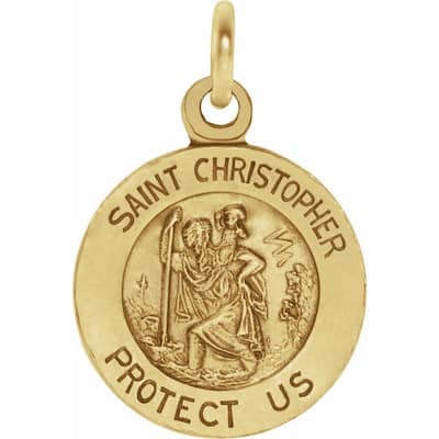 Curata 14k Yellow Gold 12mm Polished Round St. Christopher Medal Necklace, 16"