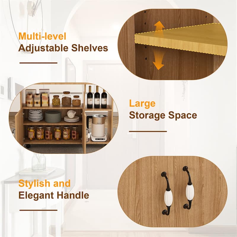 Multi-Functional Folding Table Kitchen Island with Storage Shelves and Wheels