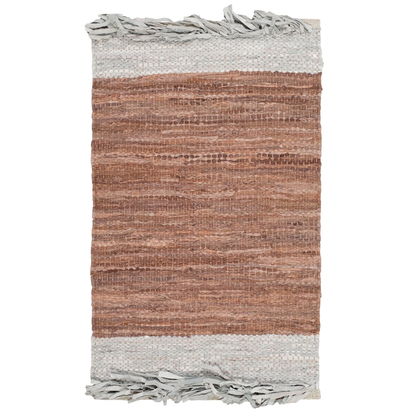 SAFAVIEH Handmade Vintage Boho Leather Catrina Modern Stripe Leather - 2' x 3' - Light Grey/Brown - Rectangle