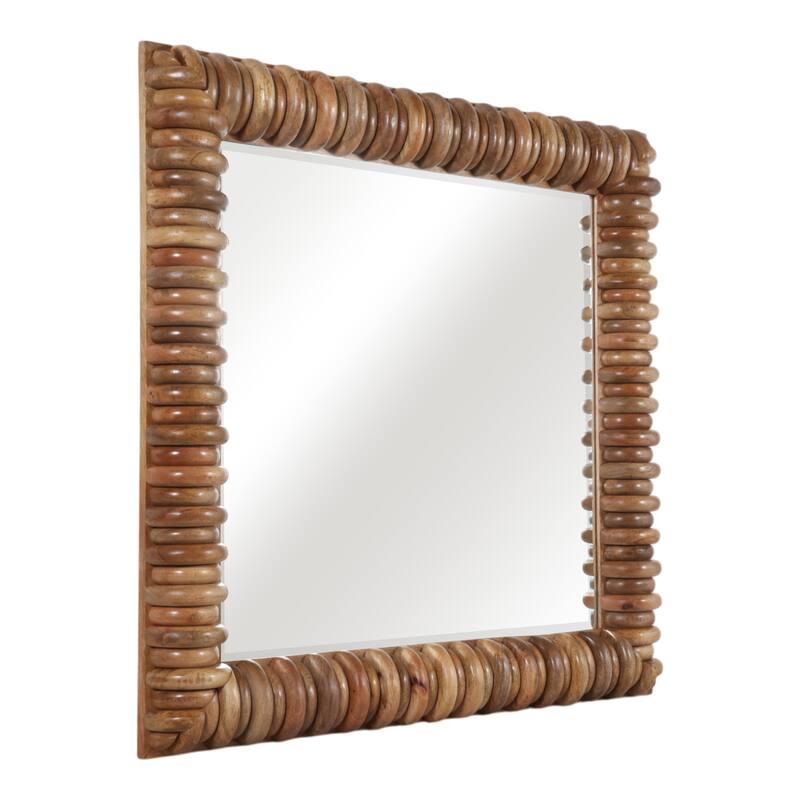 Wood Wall Mirror Casual Square Woven Ribbed Detailing - 40" Brown - 40" x 3.5" x 40"