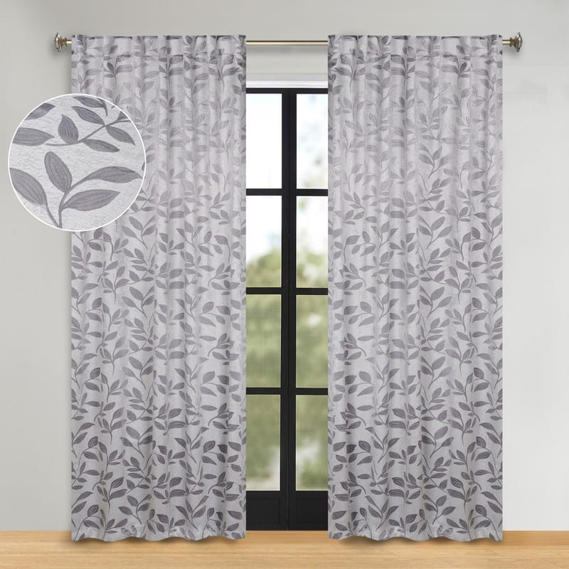 Superior Leaves Machine Washable Room Darkening Curtains with Back Tabs, Set of 2