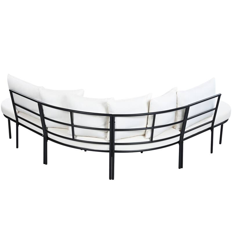 Outdoor Patio Half-Moon Sofa Set w/ Cushions, Coffee Table,All-Weather