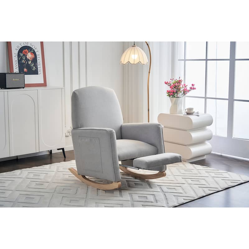 Upholstered Fabric Nursery Rocking Chair with Adjustable Footrest