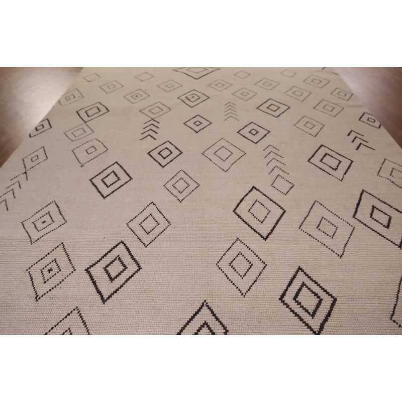Geometric Moroccan Oriental Large Area Rug Hand-Knotted Wool Carpet - 9'9"x 14'5"