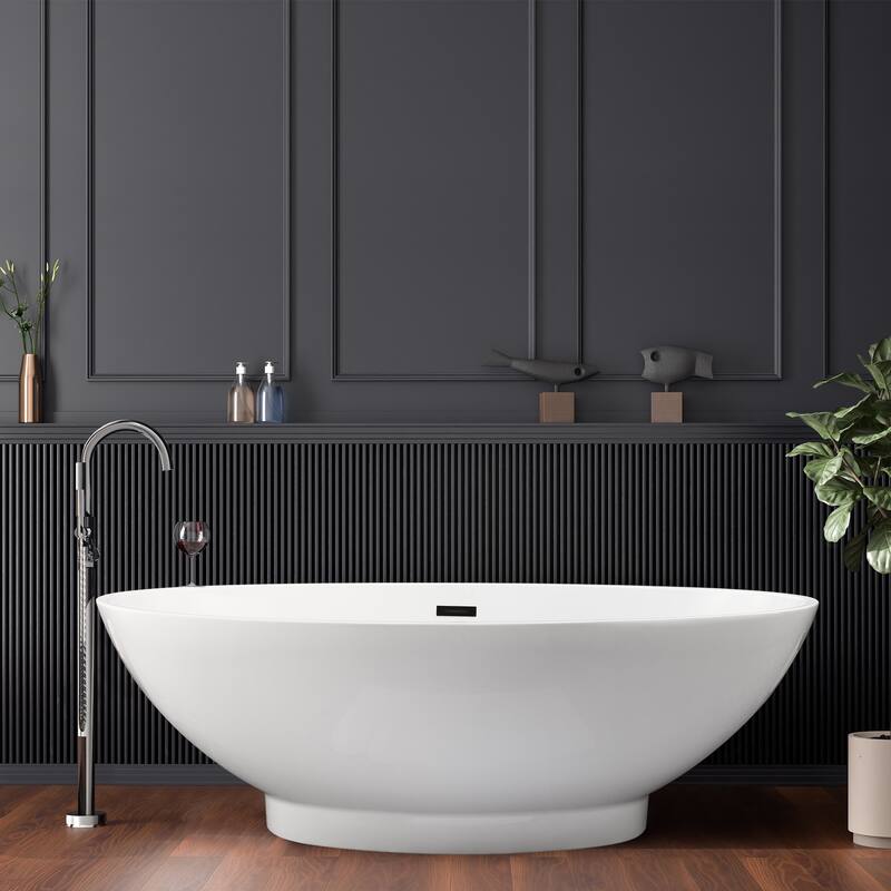 Altair Elbow 67" x 32" Flatbottom Freestanding Acrylic Soaking Bathtub in Glossy White