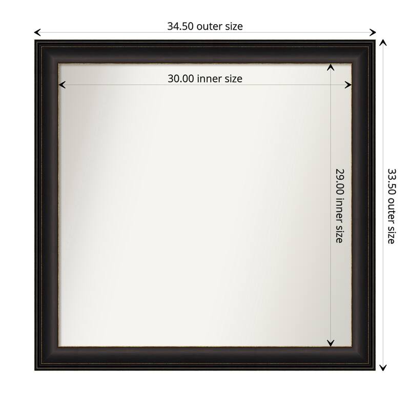 Trio Oil Rubbed Bronze Framed Non-Beveled Custom Wall Mirror, Bathroom Vanity Mirror - Outer Size: 34.5 x 33.5