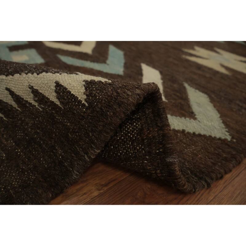 Hand Woven Oriental 100% Wool Carpet Southwestern Tribal Brown Kilim Area Rug - 8' 4'' X 5' 6''