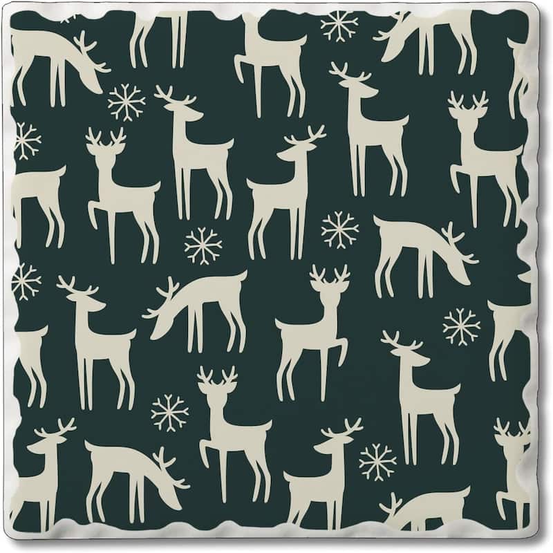 Reindeer Games 4 Pack Absorbent Stone Coaster with Protective Cork Backing Made in The USA 4" Square, Easily Wipes Clean - Multi