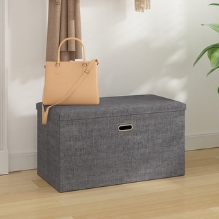 15" Tall Foldable Storage Ottoman Lift-Top Lid & Carry Handle Multi Functional Footrest Shoe Bench Coffee Table for Living Room