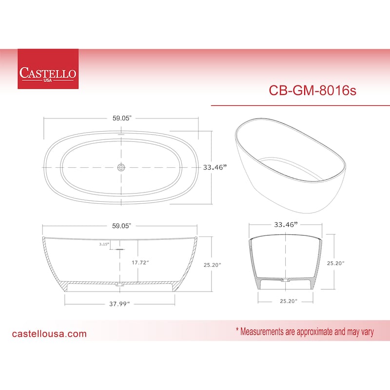 Manhattan 59" Solid Surface Freestanding Soaking Bathtub