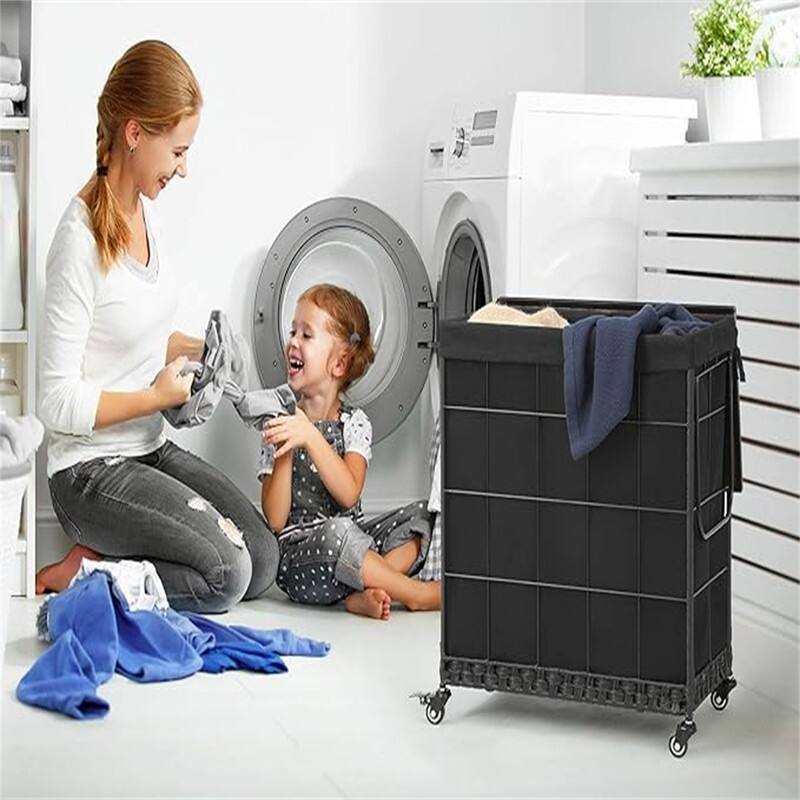 Durable Laundry Basket with Heavy Duty Rolling Lockable Wheels - 23.43"L x 13.58"W x 26.37"H