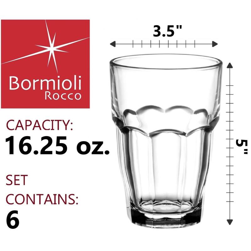 Bormioli Rocco Set of 6 Rock Bar Cooler Stackable Drink Glasses - 16.25 oz.