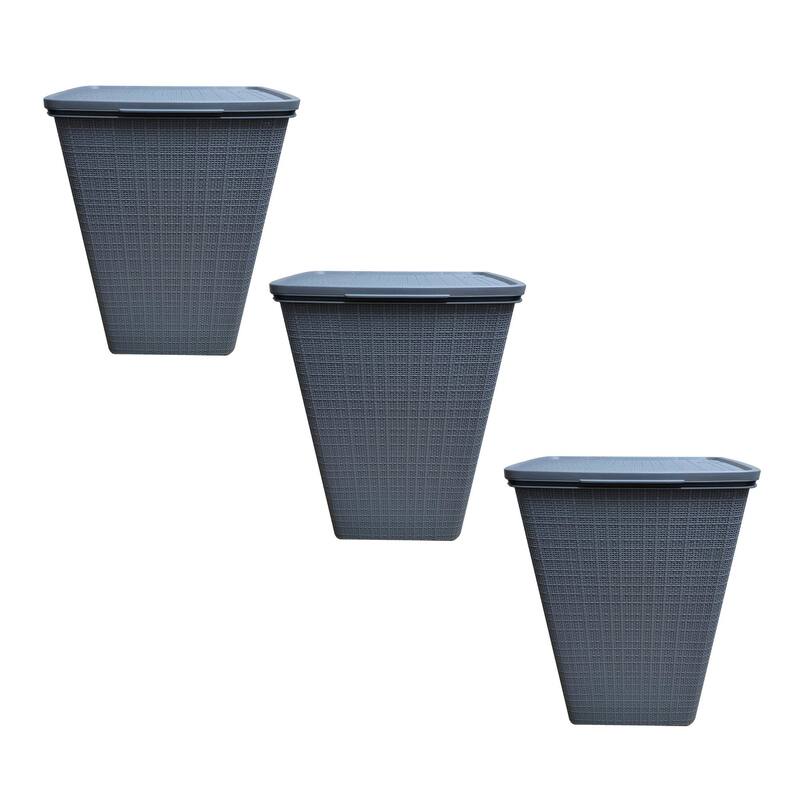 YBM Home Plastic Rattan Laundry Hamper Basket with Hinged Lid, 1663-3 - 16.75" L x 13.5" W x 23.75" H - Grey