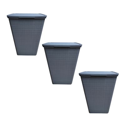 YBM Home Plastic Rattan Laundry Hamper Basket with Hinged Lid, 1663-3