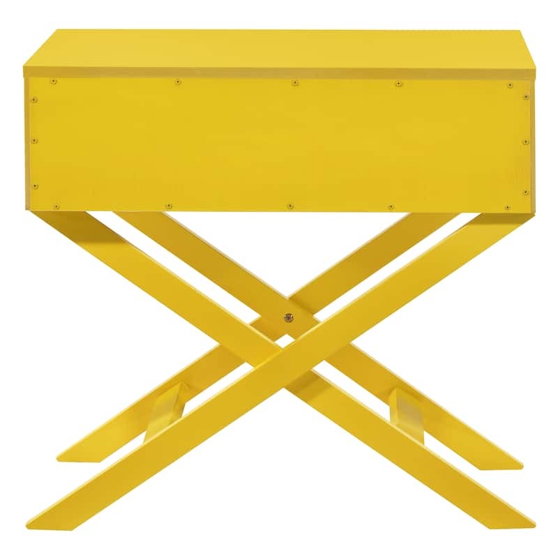 Modern 27-in Metal Hand Holder Single-Drawer Wood Nightstand with Cross-Legs