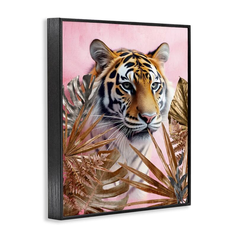 Stupell Exotic Tiger with Gold Leaves Framed Giclee Art Design By Kim Allen