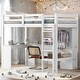 preview thumbnail 14 of 24, Wood Loft Bed Frame with Storage Shelves,1 Cabinet and 2 Drawers,L-shaped Desk,Full Size White