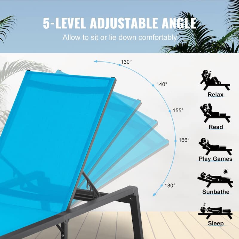 5-Position Adjustable and Foldable Chaise Lounge Chair with Aluminum Frame Perfect for Outdoor Use - 71.65" x 23.43" x 34.84"