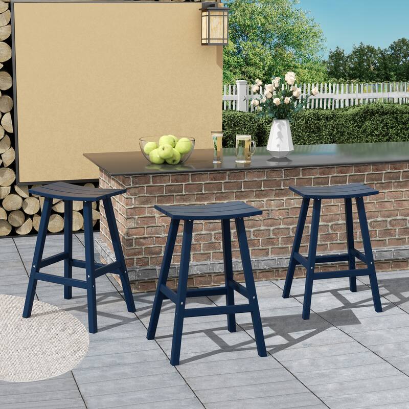 Laguna Hdpe All Weather Outdoor Patio 29" Saddle Seat Bar Stool (Set Of 3)
