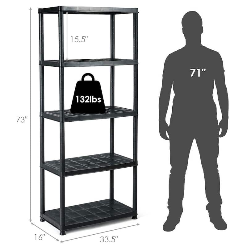 5-Tier Storage Shelving Freestanding Heavy Duty Rack - 33.5"L X 16"W X 73"H