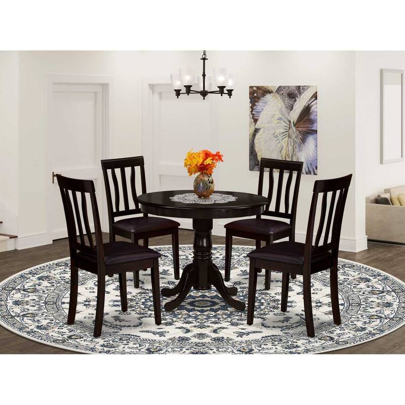 5-Piece Round Cappuccino Finish Solid Wood Top Dining table with 4 Chairs with