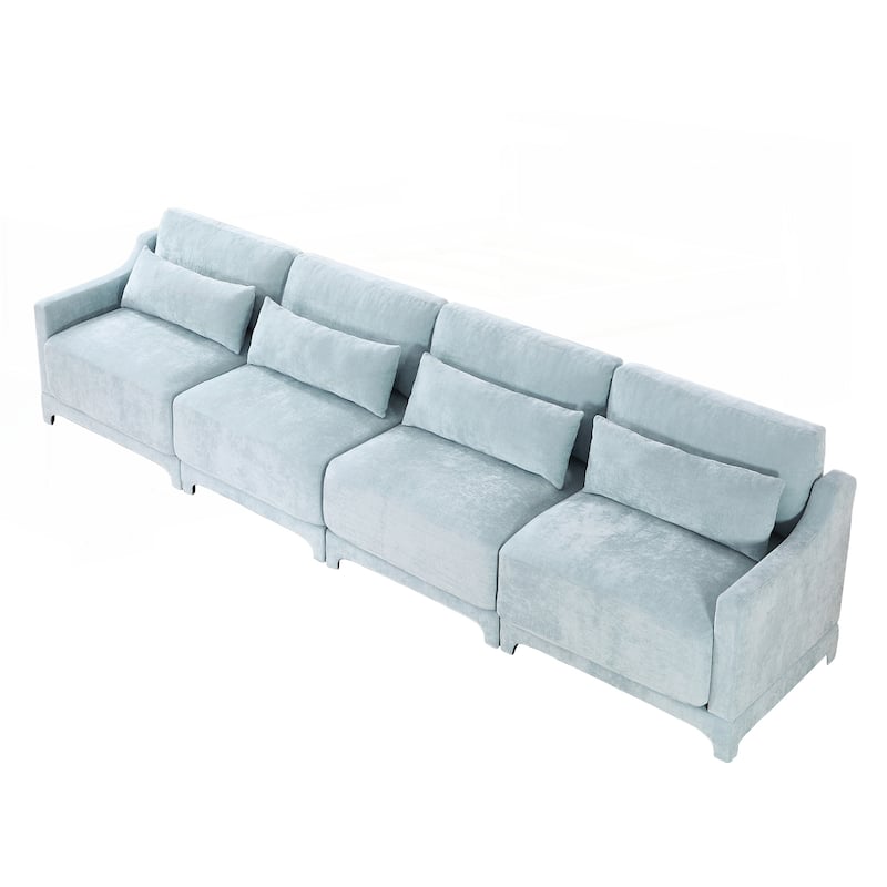 Four seater chenille sofa with lumbar pillow