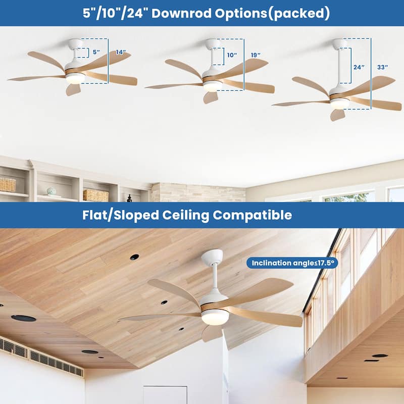45 Inch / 52 Inch White Ceiling Fan with Dimmable LED Light and Remote, 6-Speed Reversible DC Motor, ABS Blades