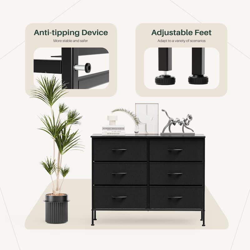 Tall Dresser Storage Tower with 6 Fabric Drawers, Grey, Black, Rustic Brown,White
