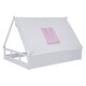 preview thumbnail 15 of 16, White and Brown Full Size Wooden Tent Bed with Fabric, Platform with Fence and Roof