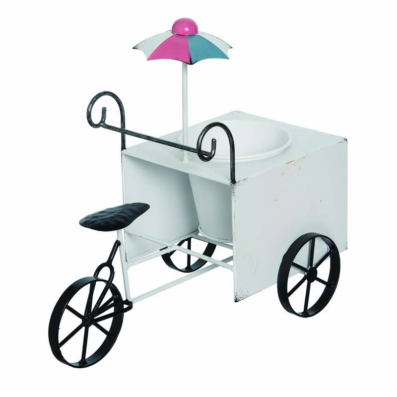 Transpac Metal 13 in. Off-White Summer Ice Cream Cart Planter