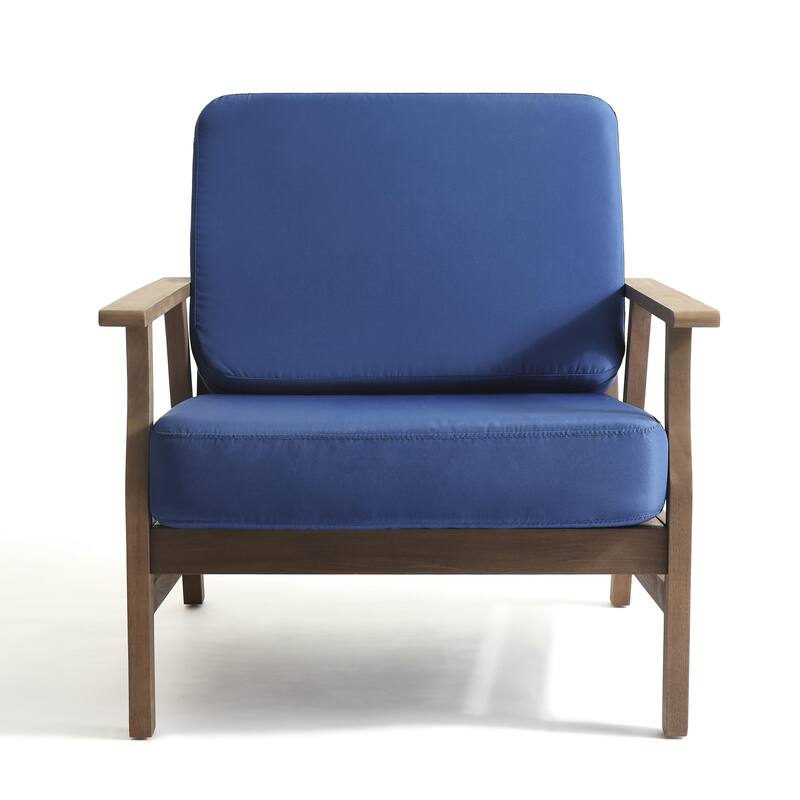 Outdoor Club Chair Patio Wood Arm Chair with Cushion Set of 2