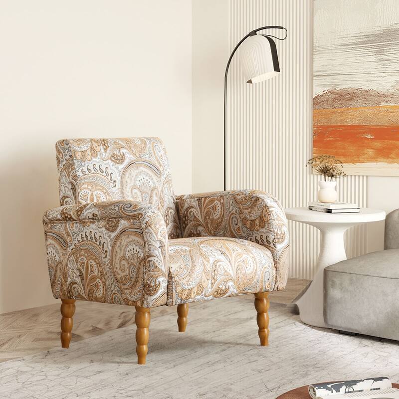 Fabric Armchair Accent Chair with Arms & Wood Legs
