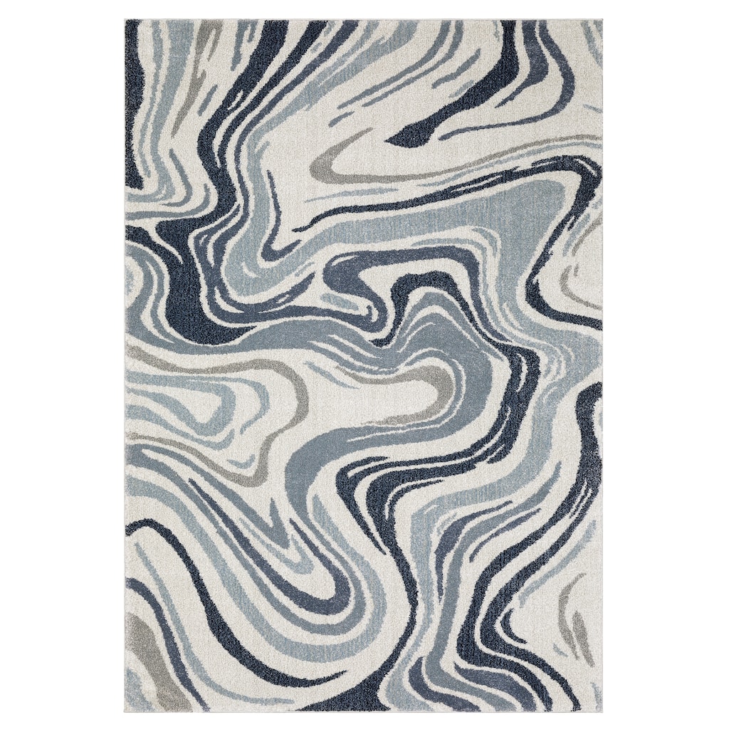 ROW Gemma Contemporary Swirls Blue/Grey Area Rug