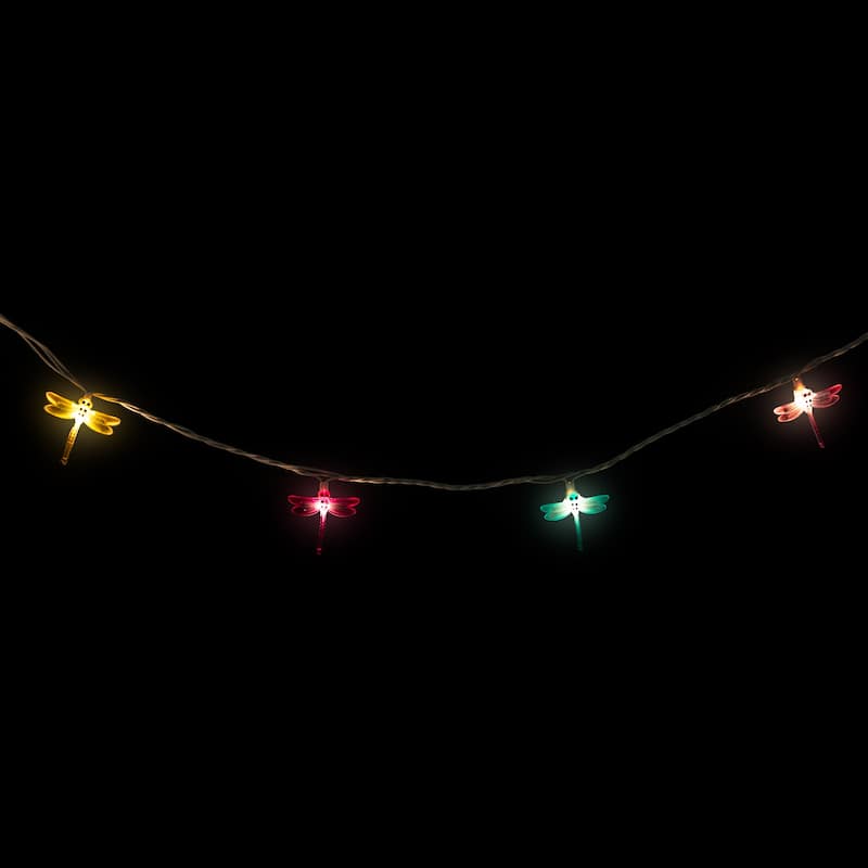 10 Dragonfly Summer Garden Outdoor Patio Lights, 7.25ft White Wire