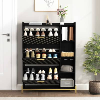 Shoe Cabinet with 3 Flip Drawers & Open Shelves