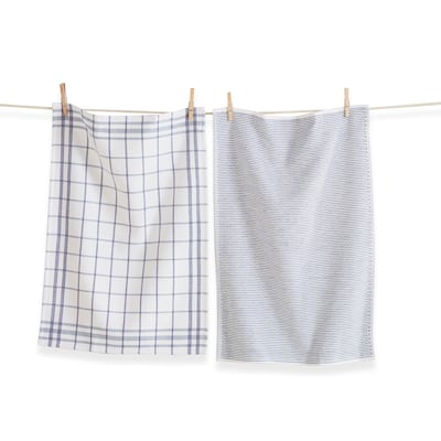 26L"x18W" Classic Blue Cotton Set of 2 Checked and Solid Terry Cloth Dishtowel Kitchen Towel Pink Machine Washasble