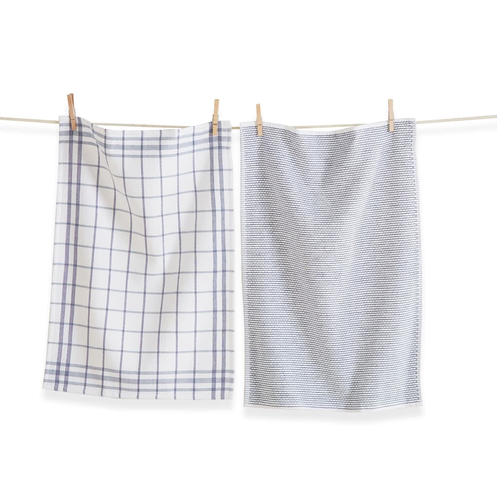 26L"x18W" Classic Blue Cotton Set of 2 Checked and Solid Terry Cloth Dishtowel Kitchen Towel Pink Machine Washasble