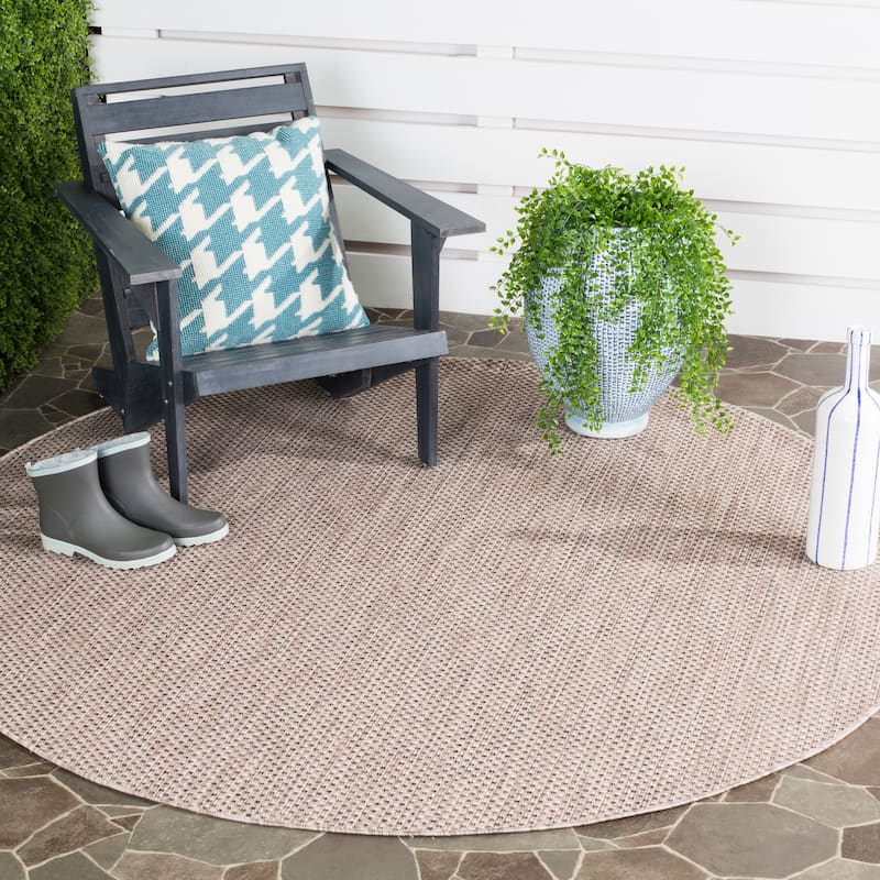 SAFAVIEH Courtyard Jonell Indoor/ Outdoor Patio Backyard Rug - 7'10" x 7'10" Round - Beige/Brown