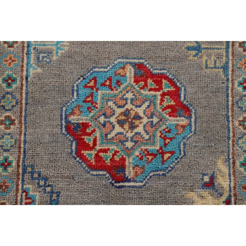 All-Over Gray Kazak Oriental Foyer Rug Hand-Knotted Wool Carpet - 2'8" x 4'1"