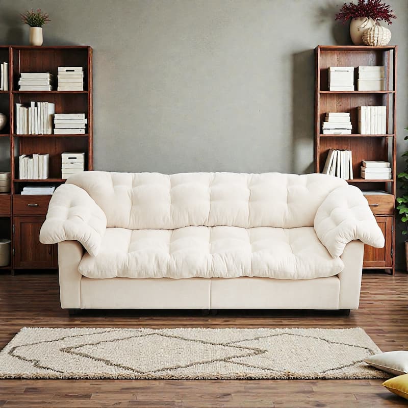 94.8" Chenille Deep Seat Sofa, Modern Cloud-Like Upholstered 3-Seater Couch for Living Room, Bedroom, Office & Apartments - Beige