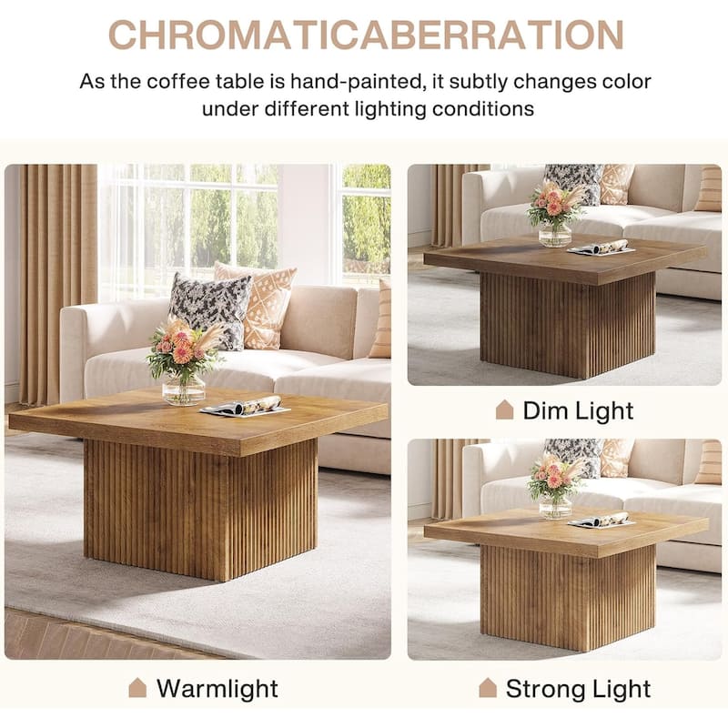Square Coffee Table, 31.5-Inch Wooden Coffee Tables for Living Room, Vintage Brown Large Center Table
