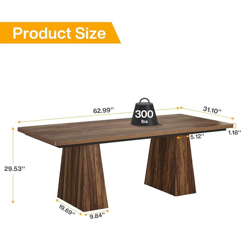 63" Modern Executive Desk, Large Computer Workstation with Sturdy Double Pedestal Base, Elegant Study & Writing Table