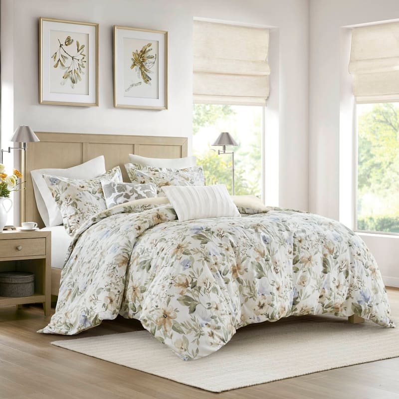 Harbor House Blue Herbal 5 Piece Cotton Sateen Print Duvet Set - Multi - King - Cal King