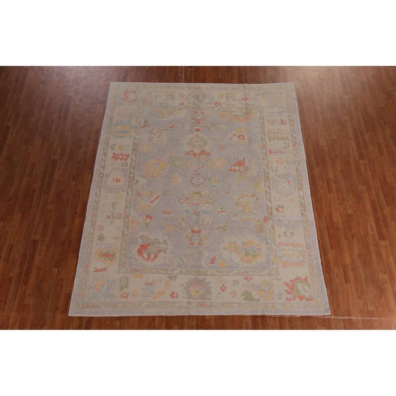 Hand Knotted Oriental 100% Wool Carpet Transitional All-Over Purples Oushak Area Rug - 9' 9'' X 7' 11''