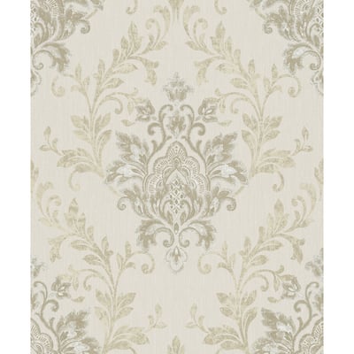 Galerie Wallcoverings Serene Collection Metallic Ornamental Damask Vinyl on Non-woven Wallpaper Roll